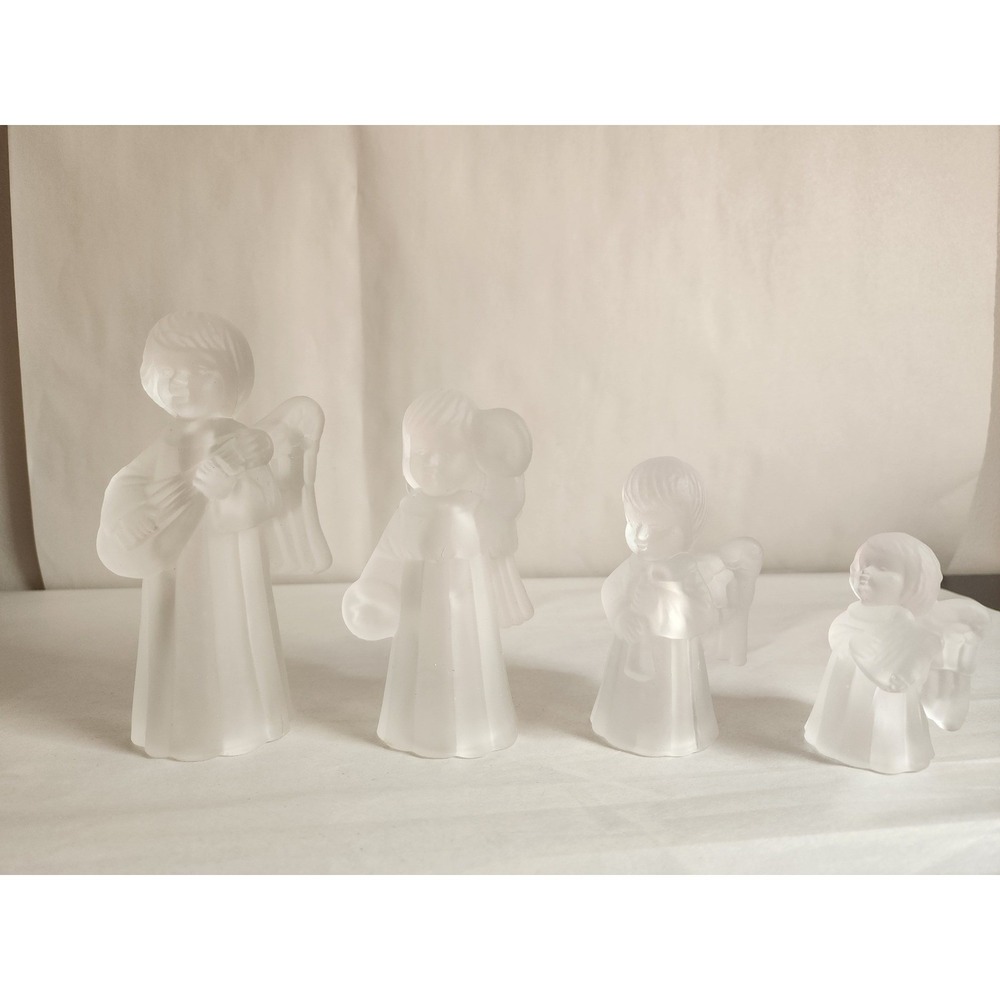 Timeless Treasures Frosted Glass Angel Candleholders Set of 4 Christmas Vintage